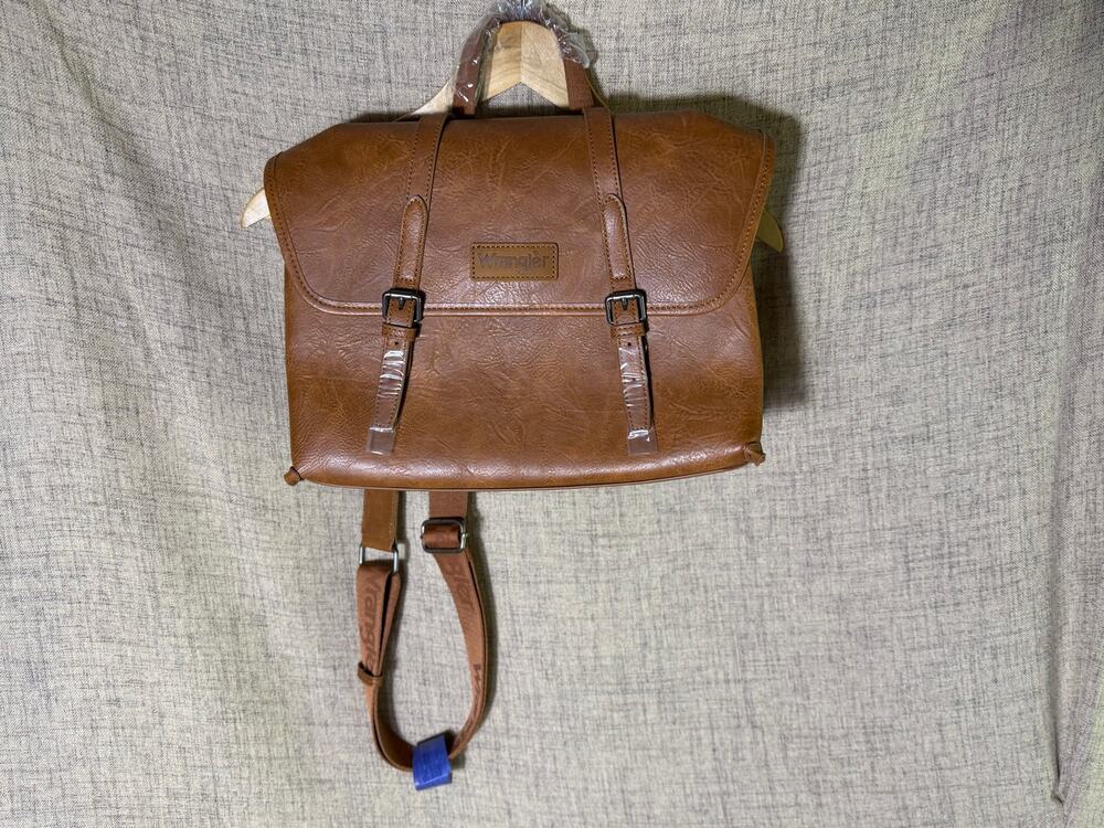 Wrangler Cognac Brown Faux Leather Convertible Backpack Messenger Bag NWT